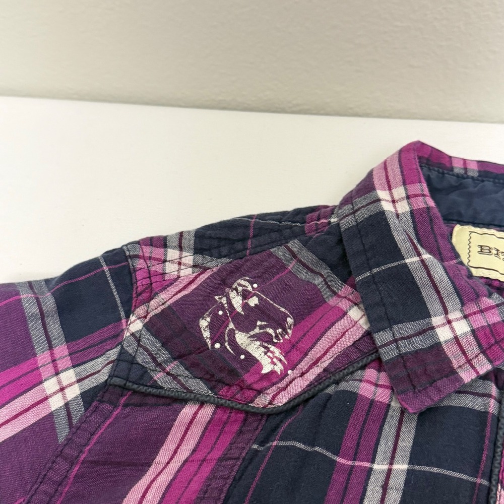 Bit & Bridle Womens Purple Plaid Western Snap Shirt Horse Embroidery Medium - Picture 7 of 8